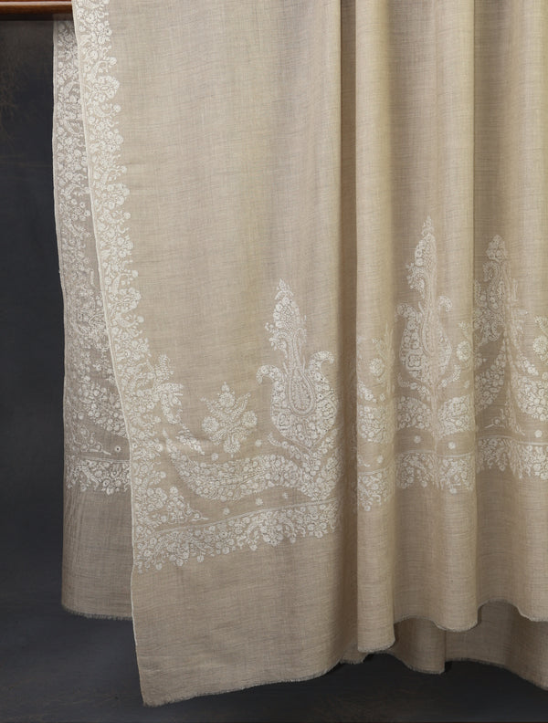 3 yard Ivory Big Border Embroidery Cashmere Pashmina Shawl