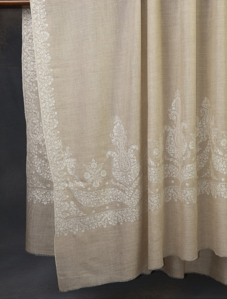 3 yard Ivory Big Border Embroidery Cashmere Pashmina Shawl