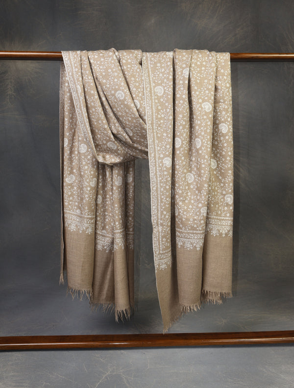 3 yard Natural Jali Embroidery Cashmere Pashmina Shawl – detail view