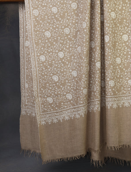 3 yard Natural Jali Embroidery Cashmere Pashmina Shawl