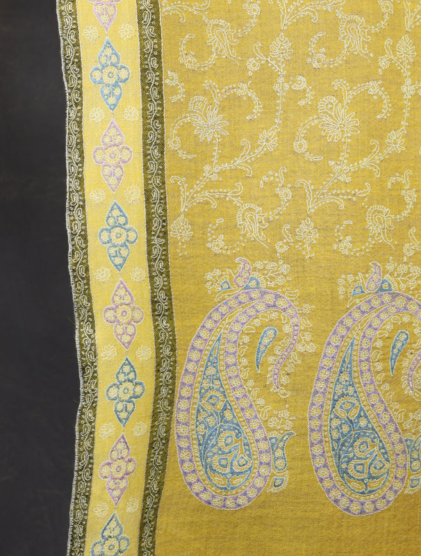 2.5 yard Mutard Jali Embroidery Cashmere Pashmina Shawl