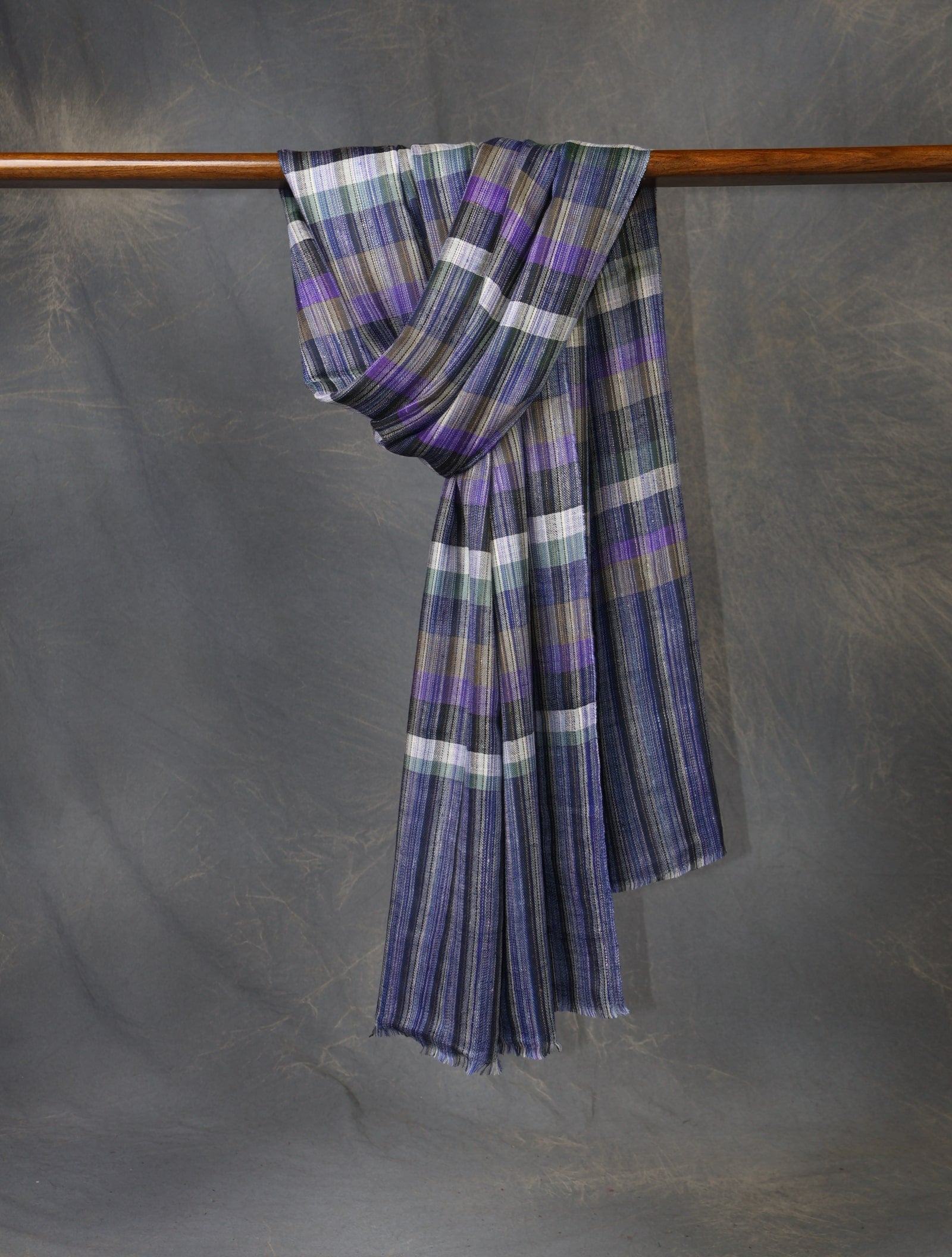 Blue Cashmere Check Scarf Pashmina – Handwoven Luxury