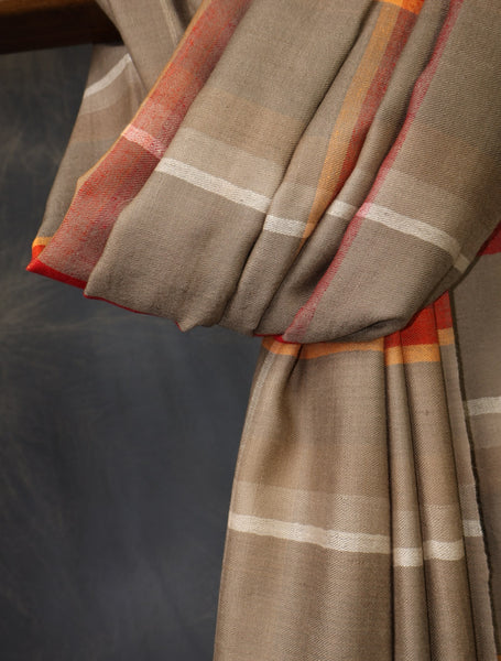 natural and red plaid handwoven shawl 2