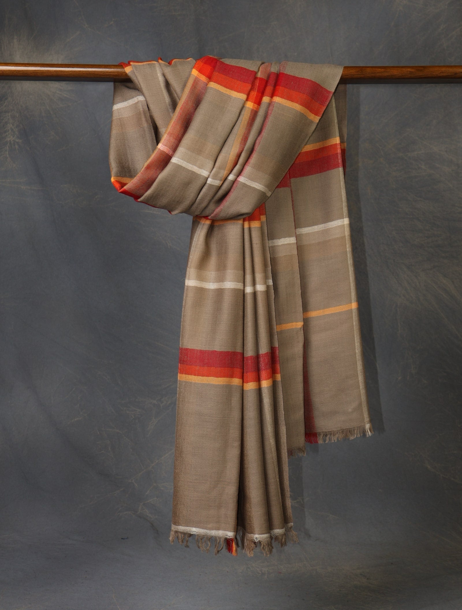 natural and red plaid cashmere shawl
