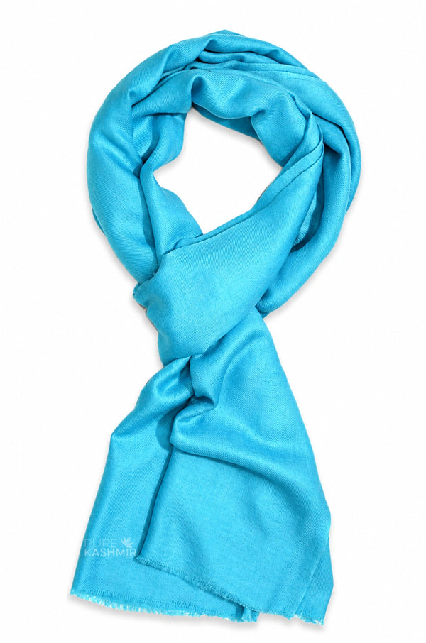 Turquoise Blue Cashmere Scarf – Handwoven 100% Pure Changthangi Pashmina — plain cashmere winter shawl handwoven in Srinagar Kashmir