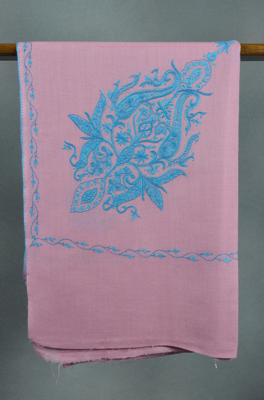 Baby Pink Base Cone Motif Merino Sozni Hand Embroidery Scarf