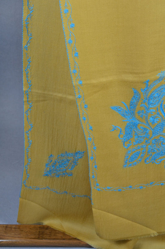 Yellow Base Cone Motif Merino Sozni Hand Embroidery Scarf
