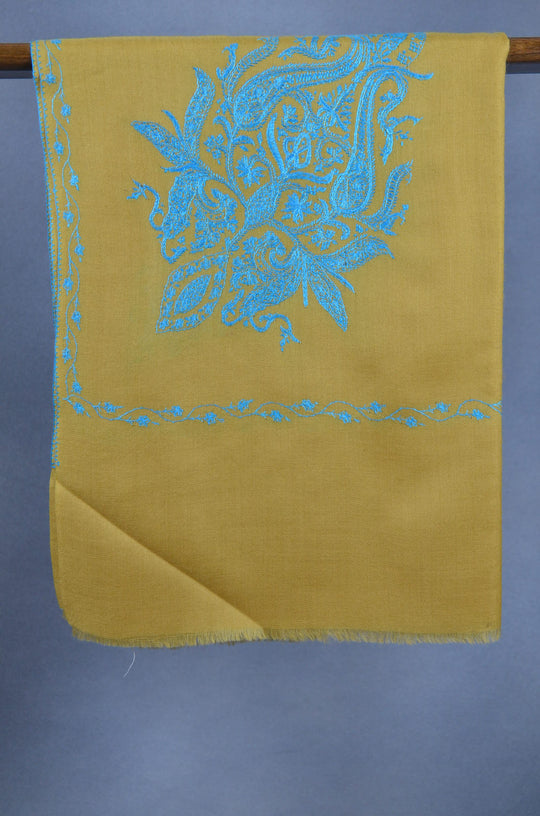 Yellow Base Cone Motif Merino Sozni Hand Embroidery Scarf