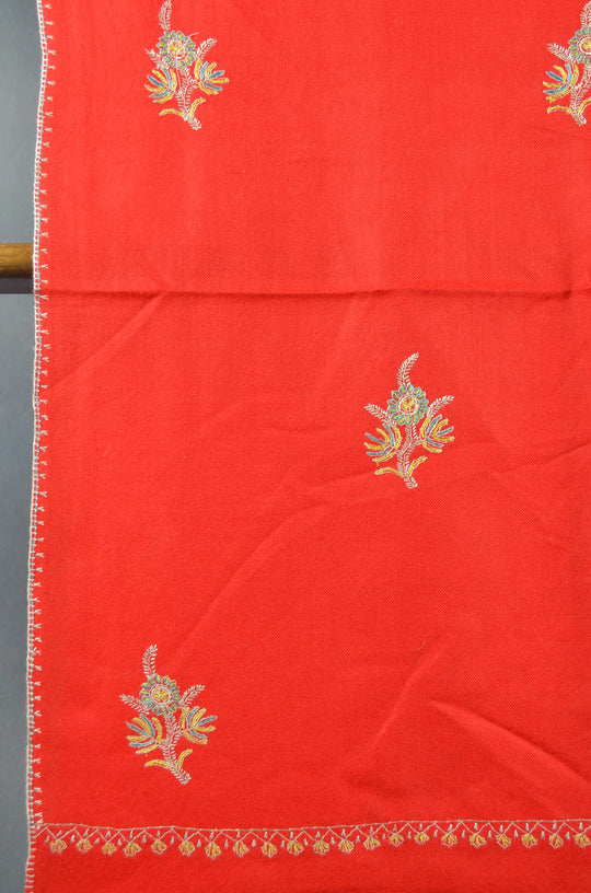 Red Base All-Over Buteh Merino Sozni Hand Embroidery Scarf