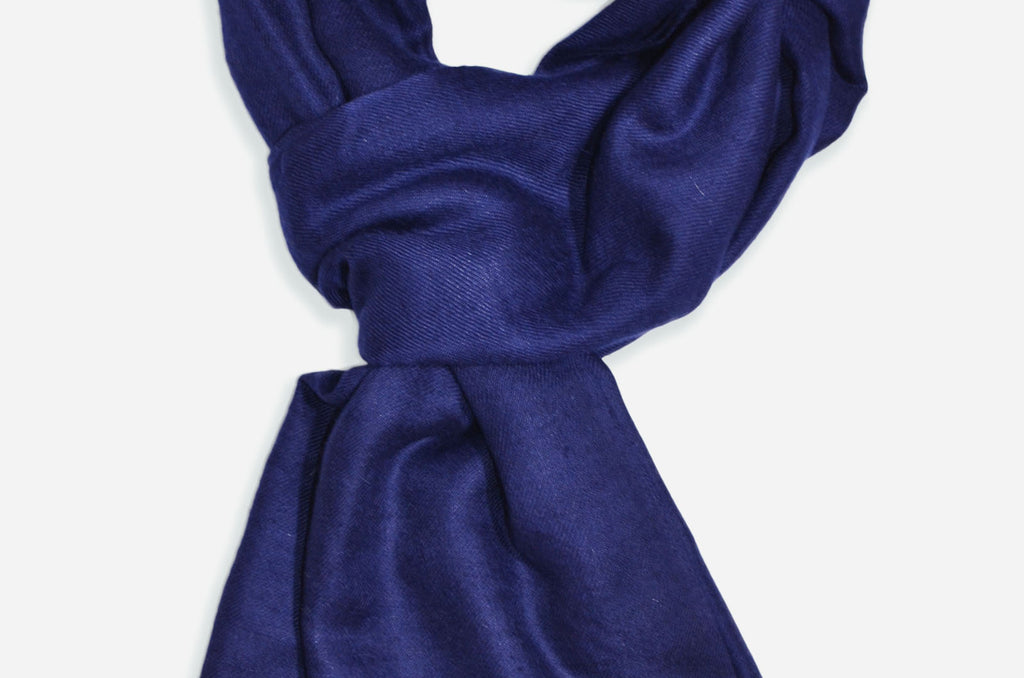 Beautifully light and scrumptiously soft "Dark Navy" Cashmere Scarf is hand woven from the highest grade of 100% pure Cashmere from Kashmir.