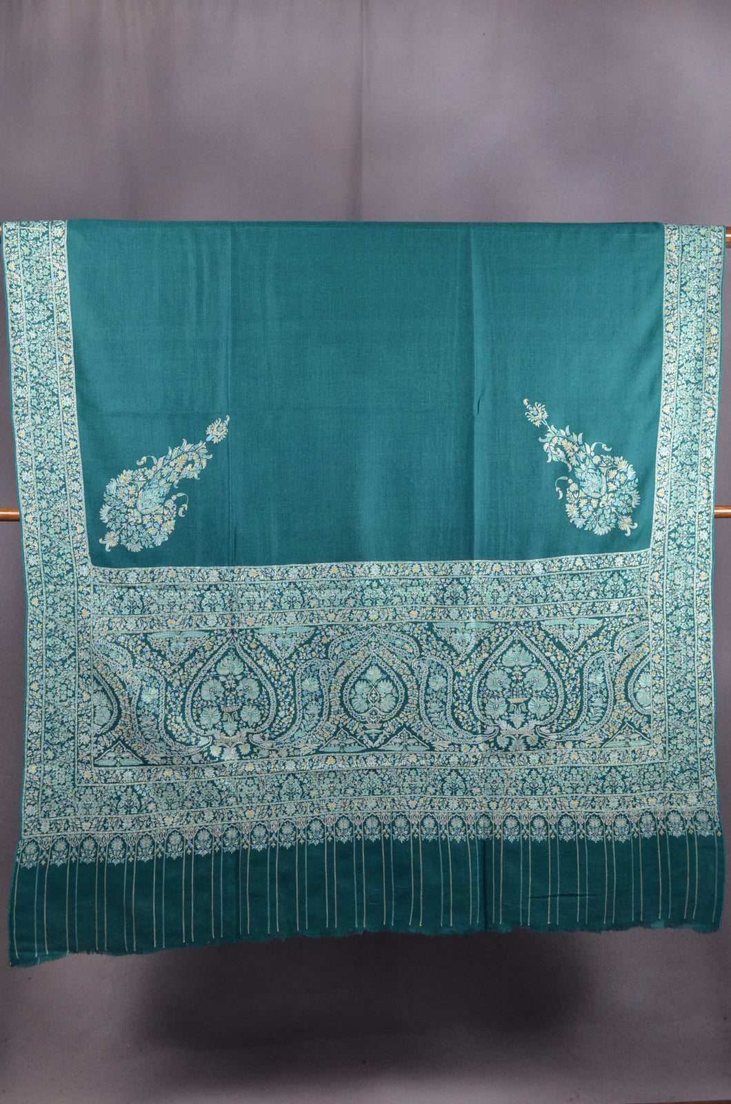 2.5 Yard Emerald Green Jamawar Embroidery Pashmina Shawl