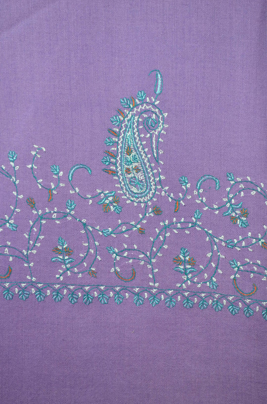 Purple Base Big Border Sozni Embroidery Merino Wool Scarf