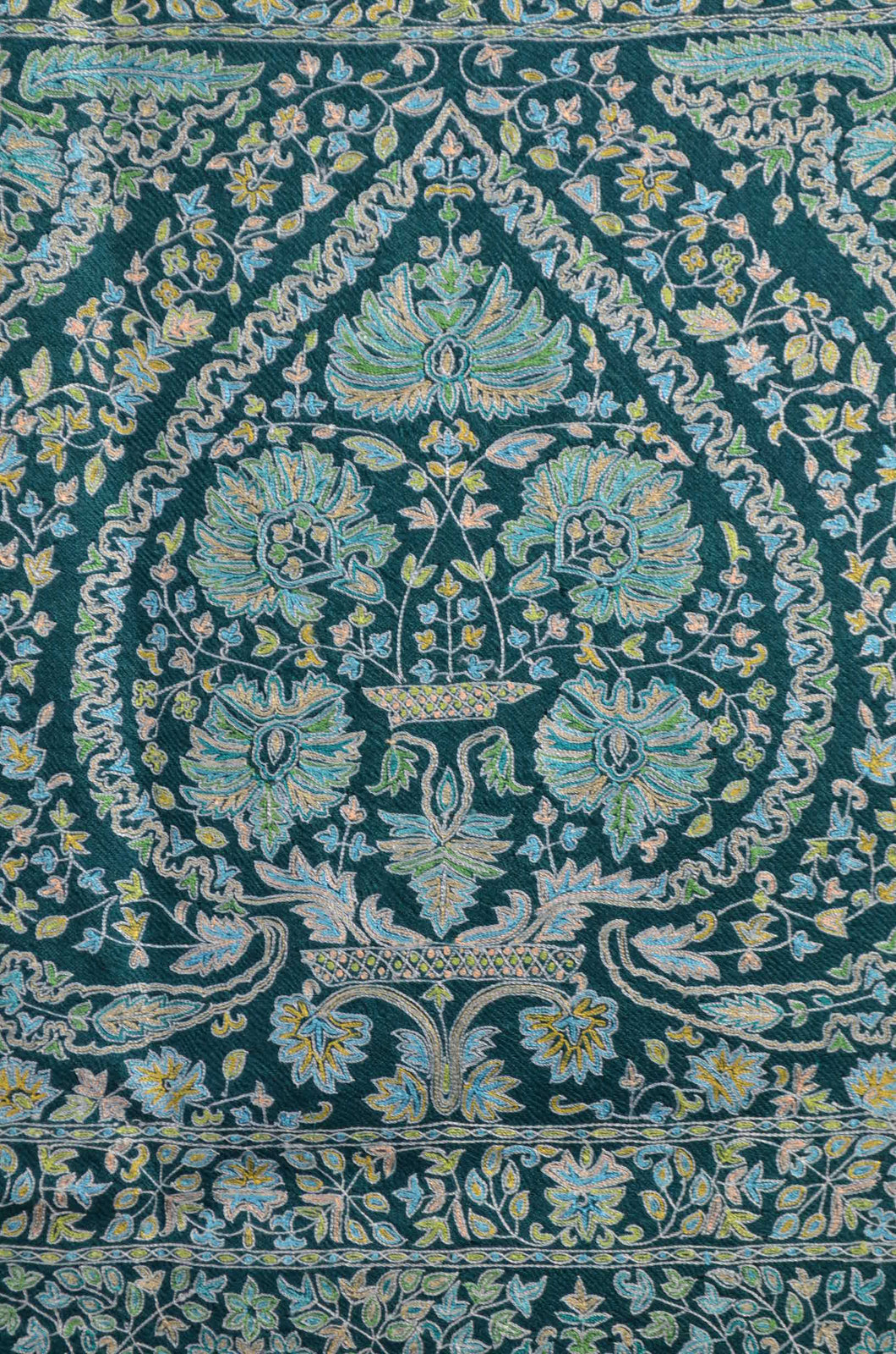 2.5 Yard Emerald Green Jamawar Embroidery Pashmina Shawl