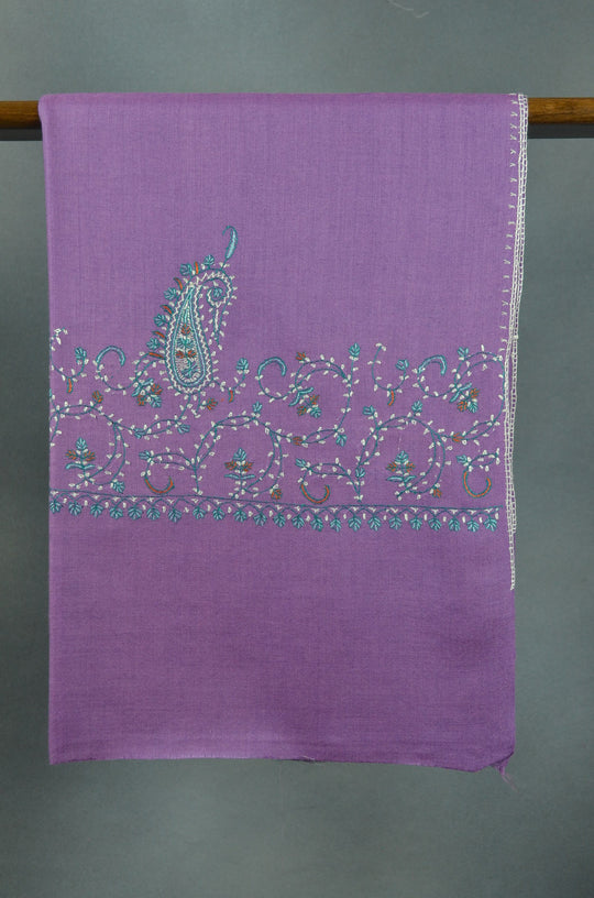 Purple Base Big Border Sozni Embroidery Merino Wool Scarf