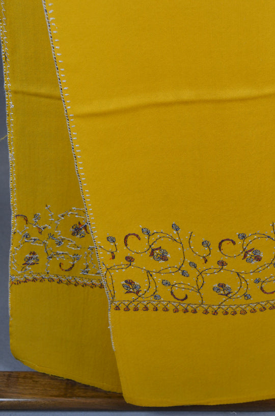 Yellow Base Big Border Sozni Embroidery Merino Wool Scarf