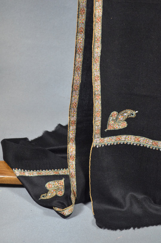 3 Yard Pashmina Border Embroidery Shawl in Black Base