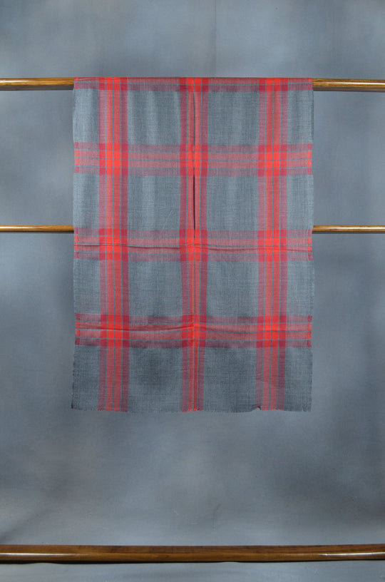 Red Check Charcoal Based Merino & Silk Scarf