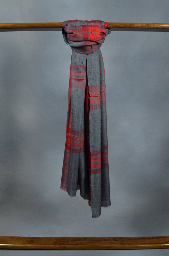Red Check Charcoal Based Merino & Silk Scarf