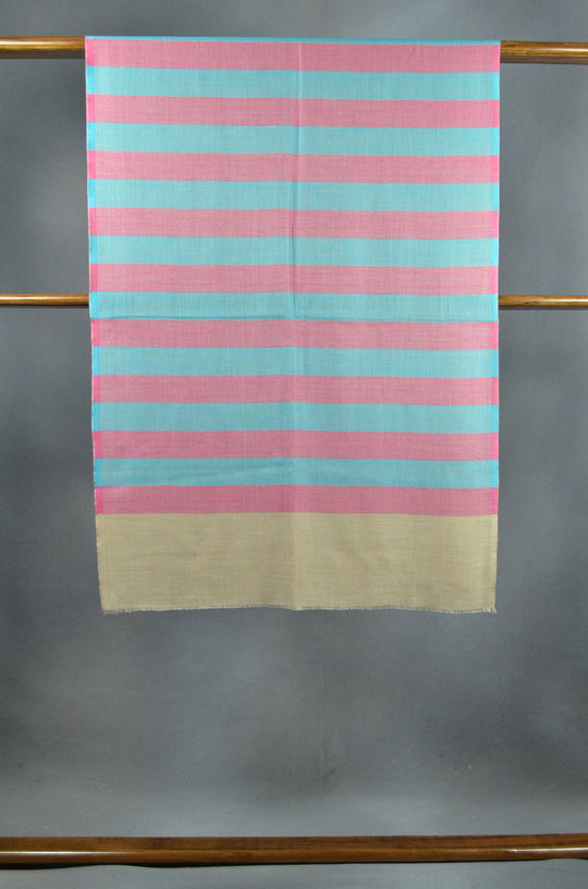 Blue & Pink Striped Merino & Silk Scarf