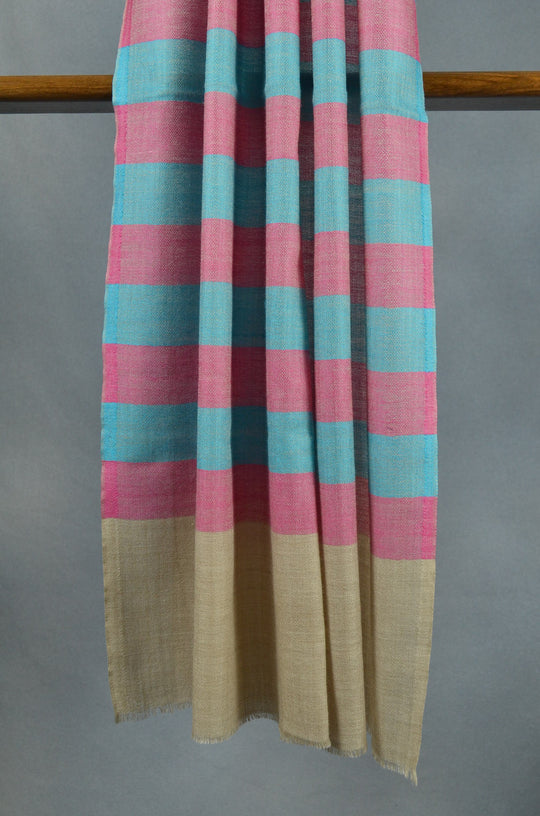 Blue & Pink Striped Merino & Silk Scarf