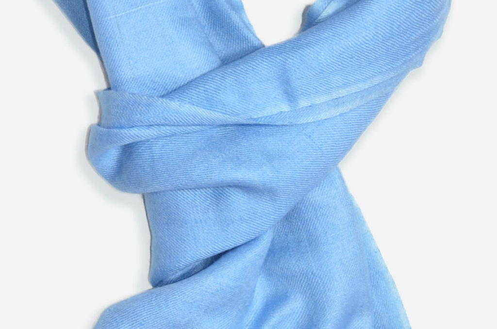 Beautifully light and scrumptiously soft "Stone Blue" Cashmere Scarf is hand woven from the highest grade of 100% pure Cashmere from Kashmir.