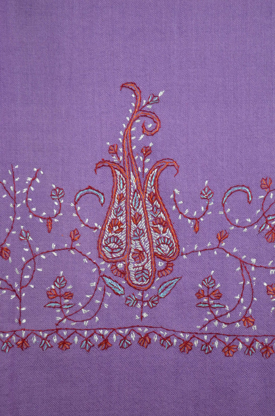 Dark Lavender Base Big Border Sozni Embroidery Merino Wool Scarf