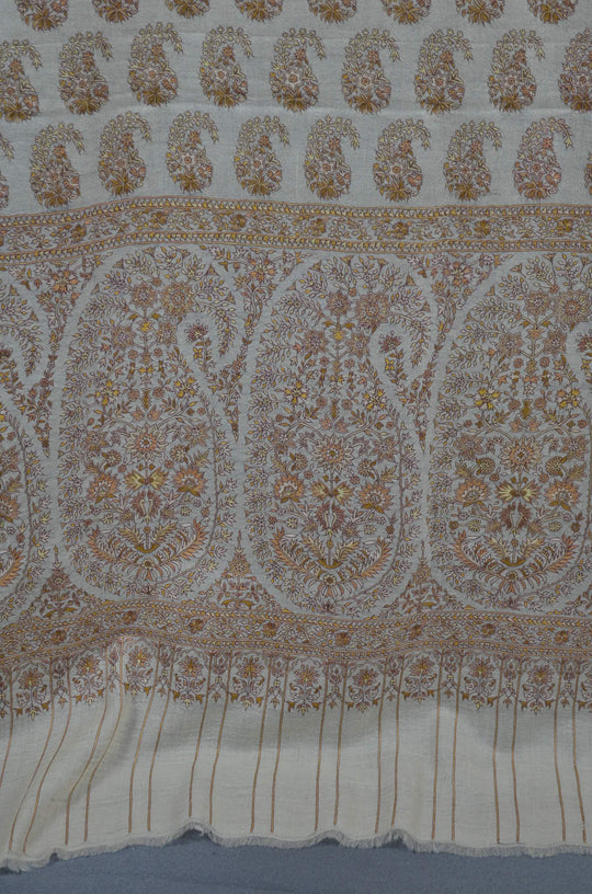 3 Yard Pashmina Jamawar Full Embroidery Shawl in Ivory Base