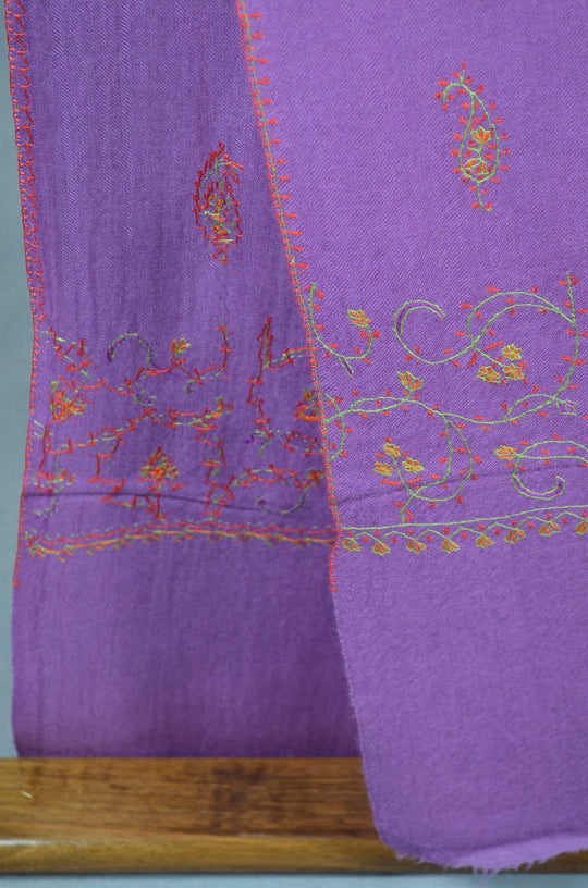 Purple Base Big Border Green Sozni Embroidery Merino Wool Scarf