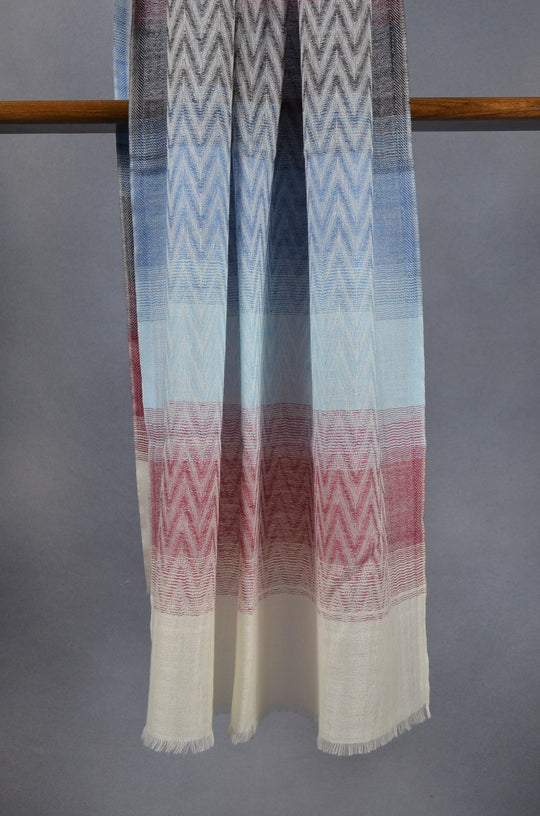 Multicolor Zig Zag Patterned Merino & Silk Scarf