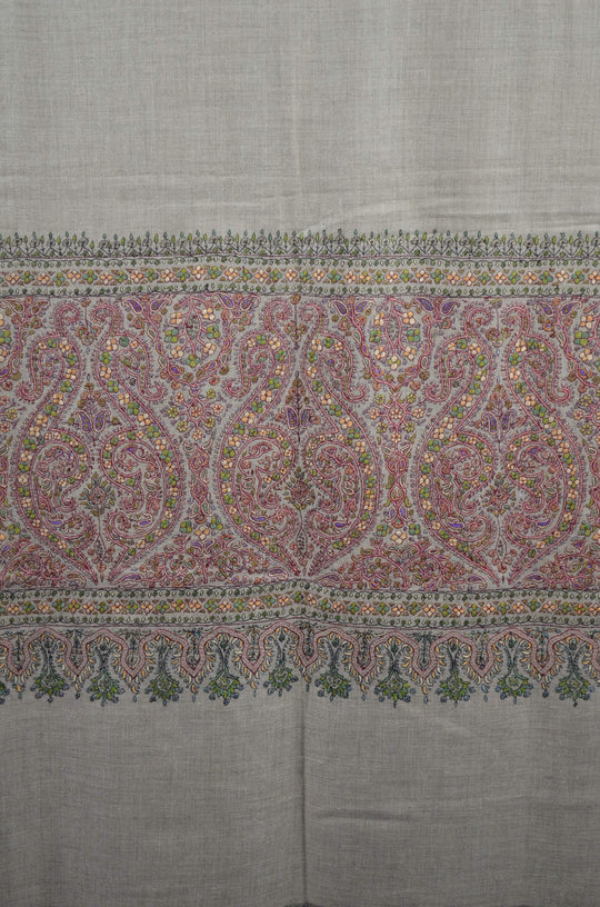 3 Yard Pashmina Big Border Embroidery Shawl in Natural Base