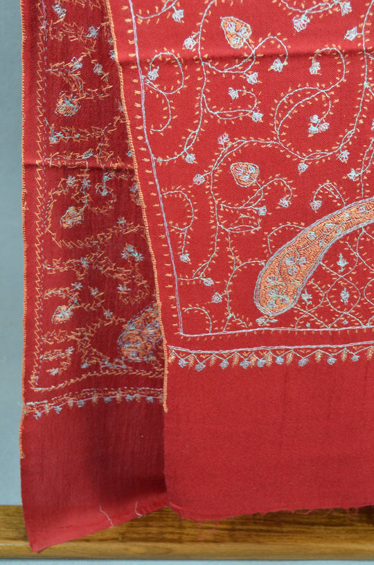 Maroon Jali Sozni Embroidery Merino Wool Stole