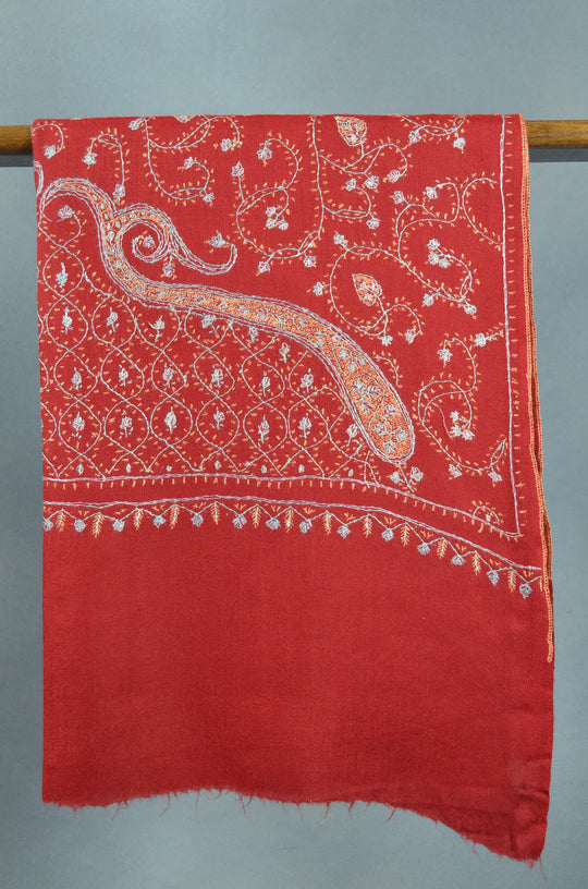 Maroon Jali Sozni Embroidery Merino Wool Stole