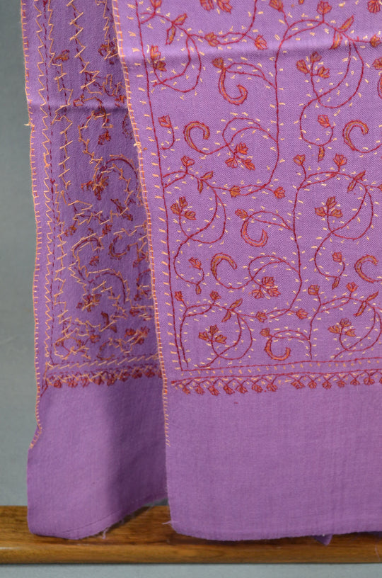 Lilac Jali Sozni Embroidery Merino Wool Stole
