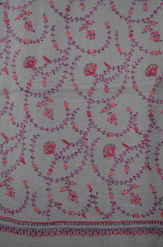 Thistle purple  Jali Sozni Embroidery Merino Wool Stole