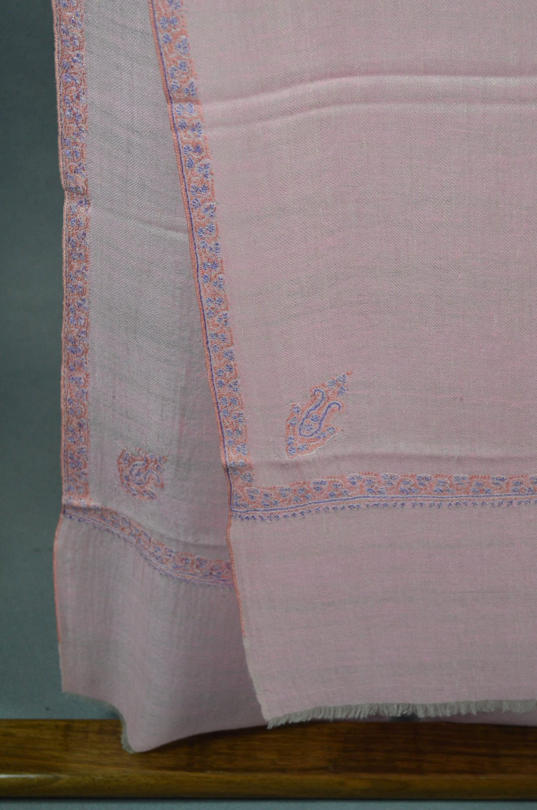 Baby Pink Base Border Embroidery Cashmere Pashmina Scarf