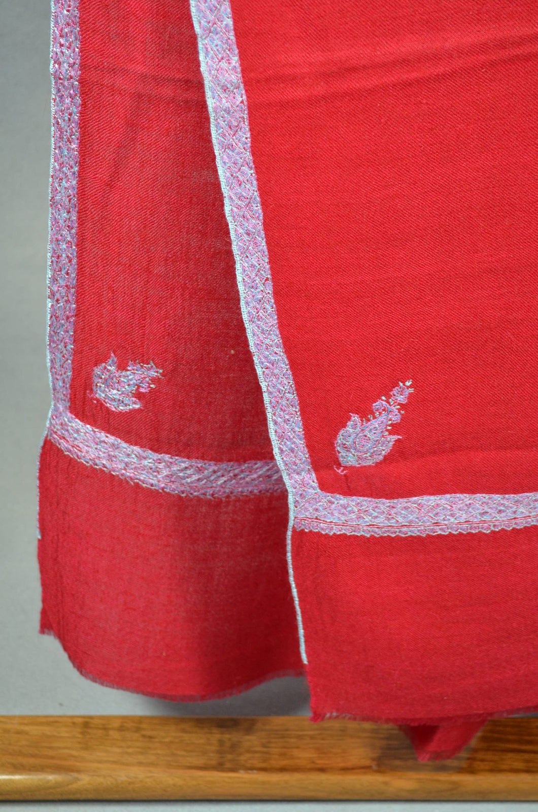 Red Base Border Embroidery Cashmere Pashmina Scarf