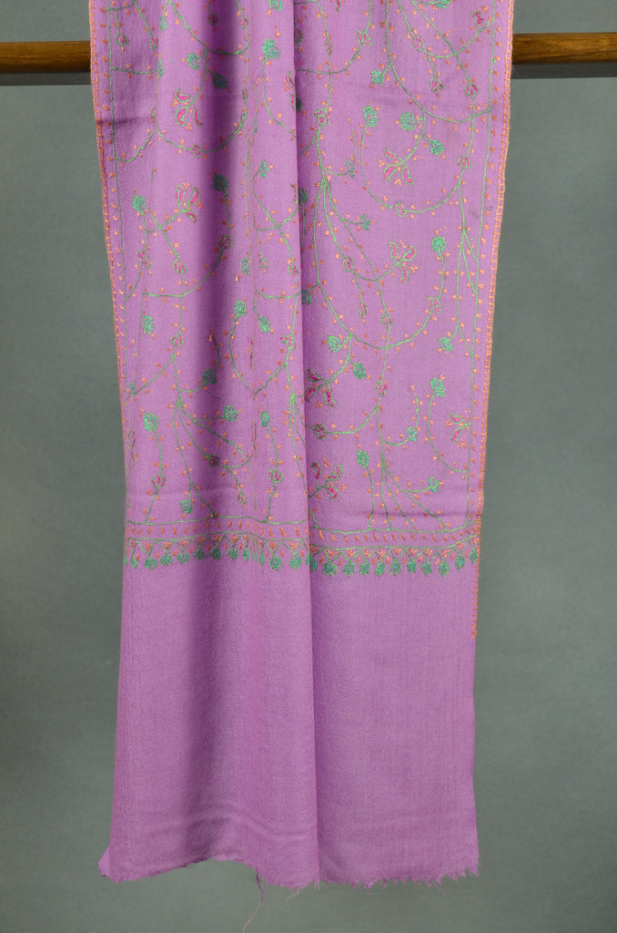 Purple Jali Sozni Embroidery Merino Wool Stole