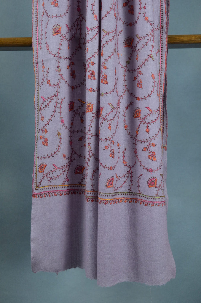 Thistle Purple Jali Sozni Embroidery Merino Wool Stole