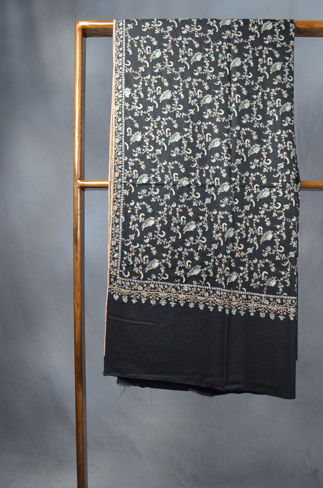 Black Base Jali multicolor Embroidery Cashmere Pashmina Shawl