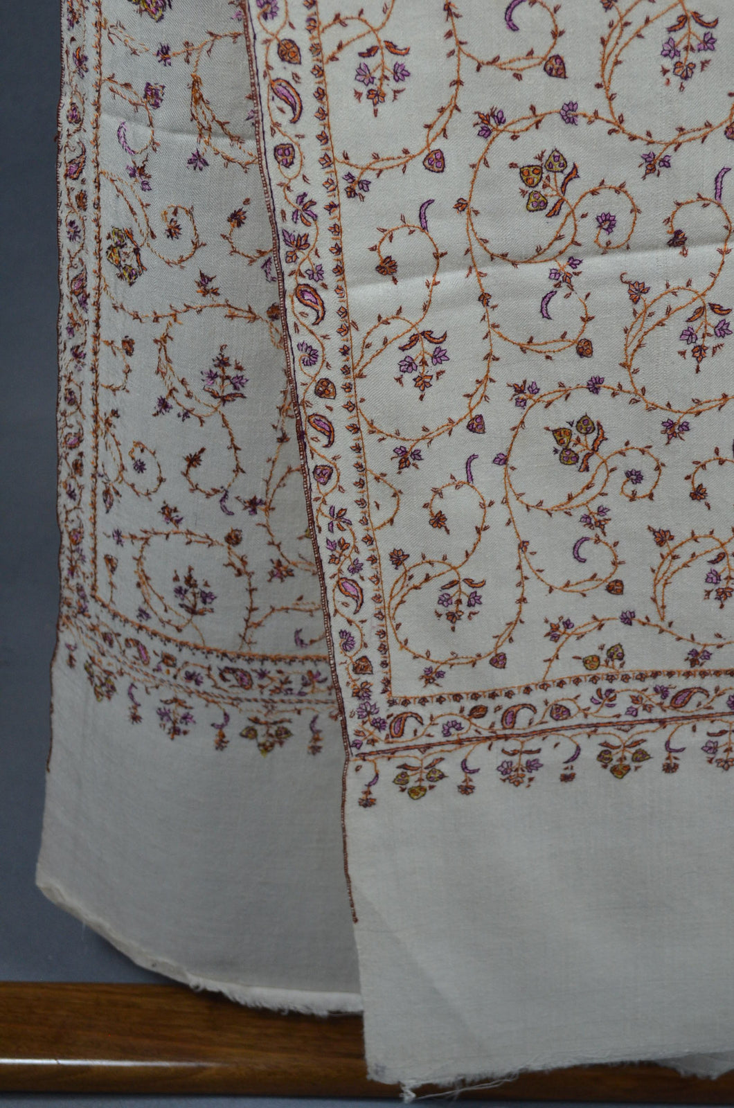 Ivory Base Jali multicolor Embroidery Cashmere Pashmina Shawl