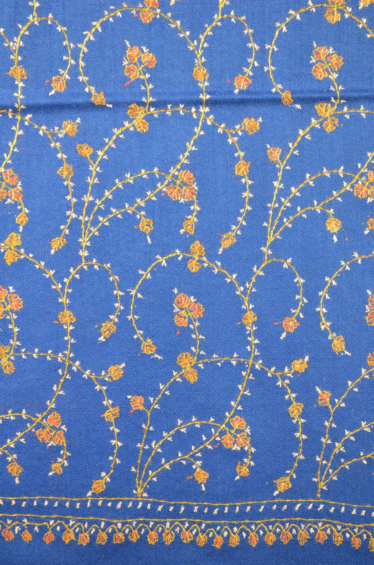 Royal Blue Jali Sozni Embroidery Merino Wool Stole