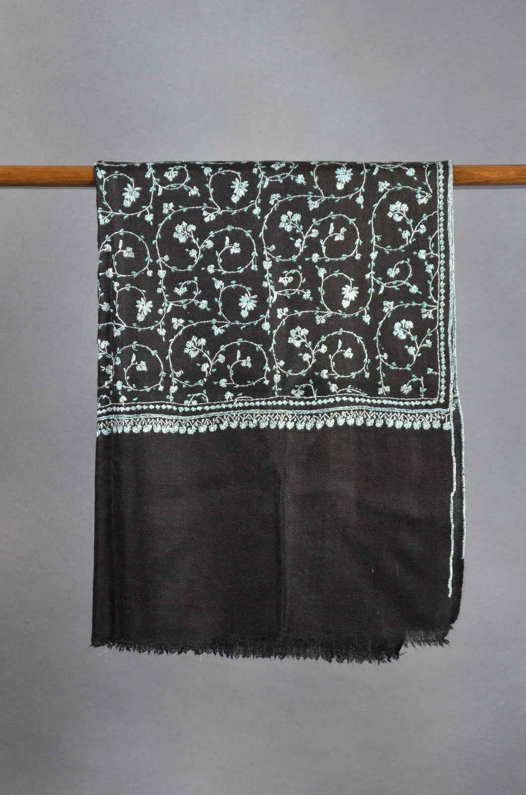 Black Base Jali Embroidery Pashmina Cashmere Scarf