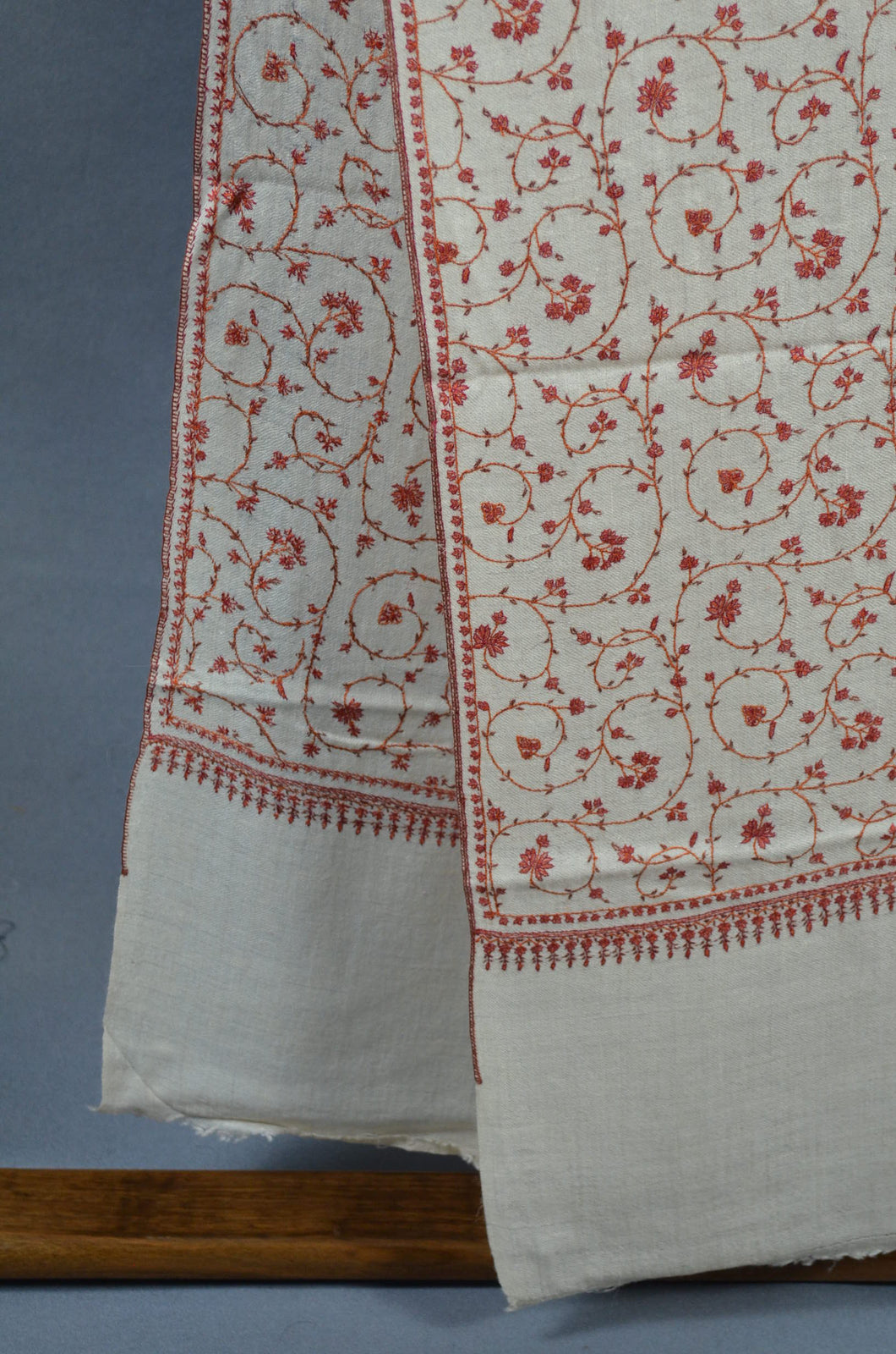 Ivory Base Jali Tan Embroidery Pashmina Cashmere Scarf