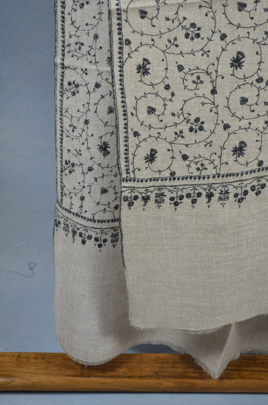 Ivory Base Jali Black Embroidery Pashmina Cashmere Scarf
