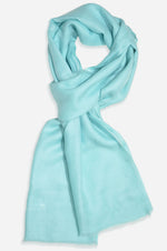 Arctic Blue Cashmere Scarf is hand woven in  Kashmir.