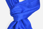 Closeup Handwoven navy blue cashmere scarf 