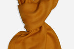 Marigold cashmere scarf made from pure Kashmir pashmina handwoven in Srinagar Closeup of