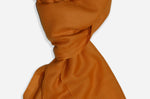 Closeup Orange cashmere scarf made from authentic Kashmir pashmina handwoven in Srinagar