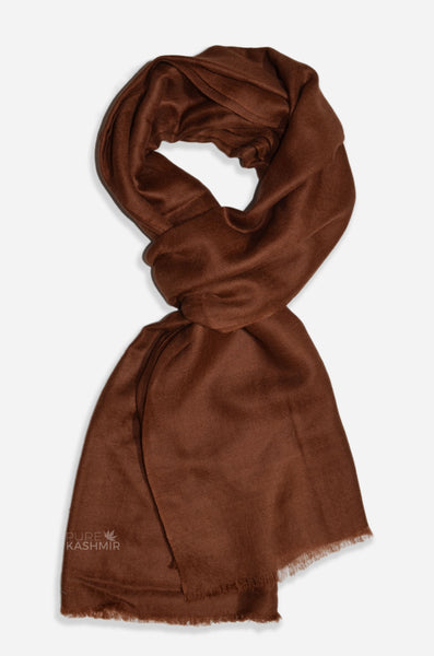 Coffee brown cashmere scarf made from pure Kashmir pashmina handwoven in Srinagar