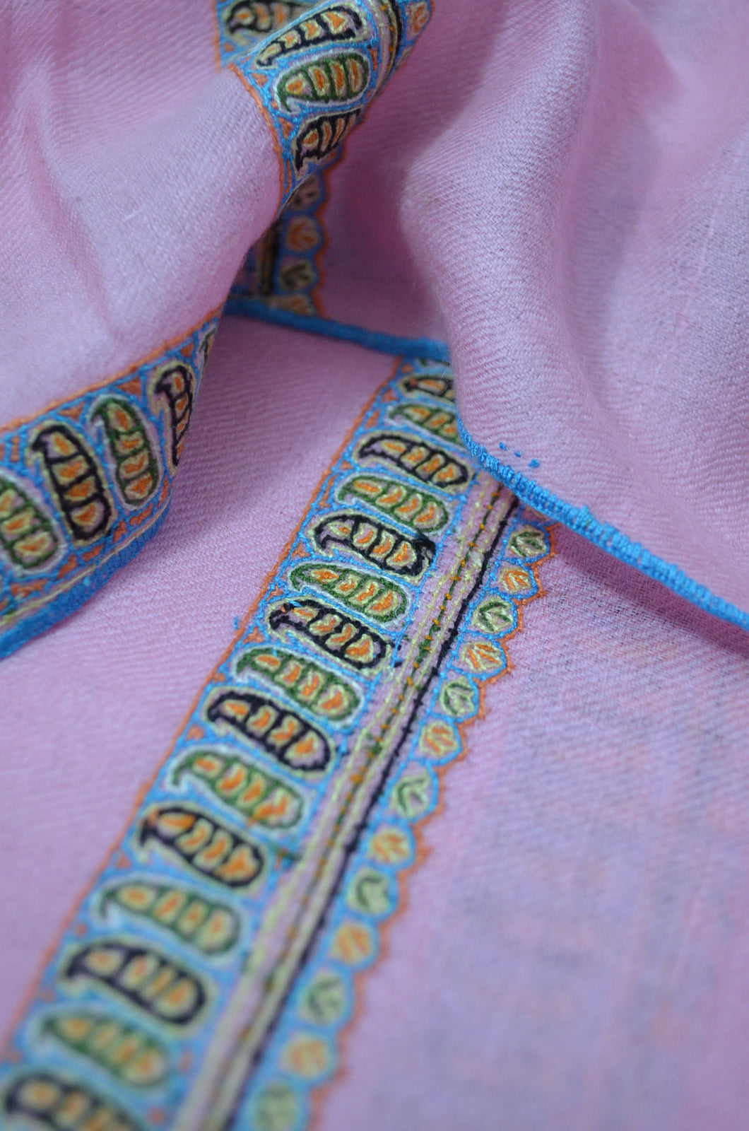 Baby Pink Border Embroidery Cashmere Pashmina Shawl